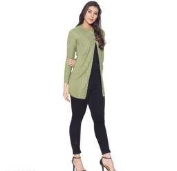 Clapton Women's Acrylic Green Blend Full Sleeve Winter Wear Long Cardigan/Shrug Beige - L, Green, Wool, Pack Of 1